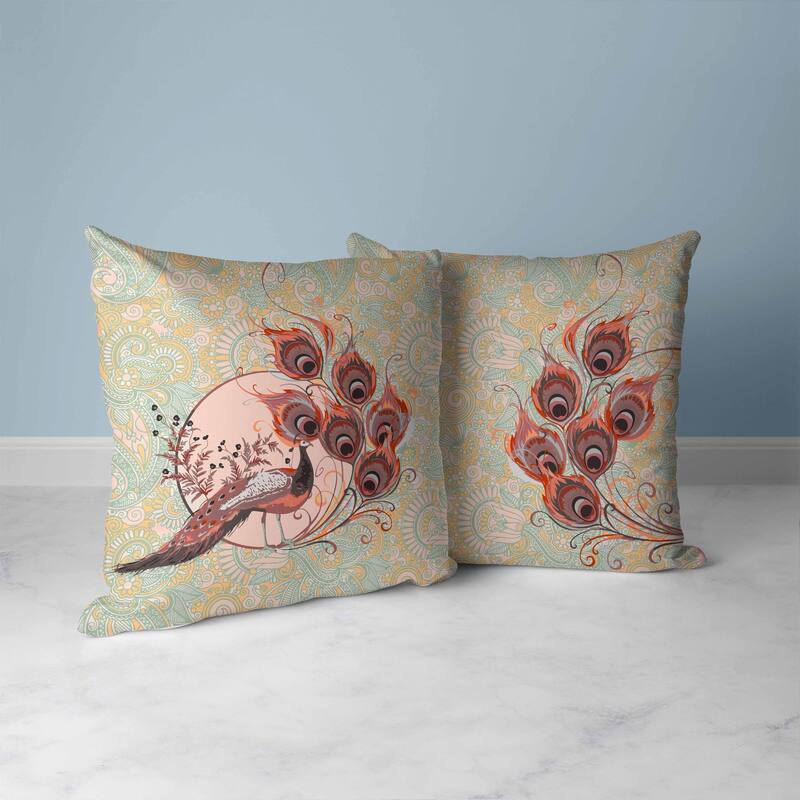 Paisley Peacock Dreams Faux Suede Reversible Throw Pillow Cambridge and Blue