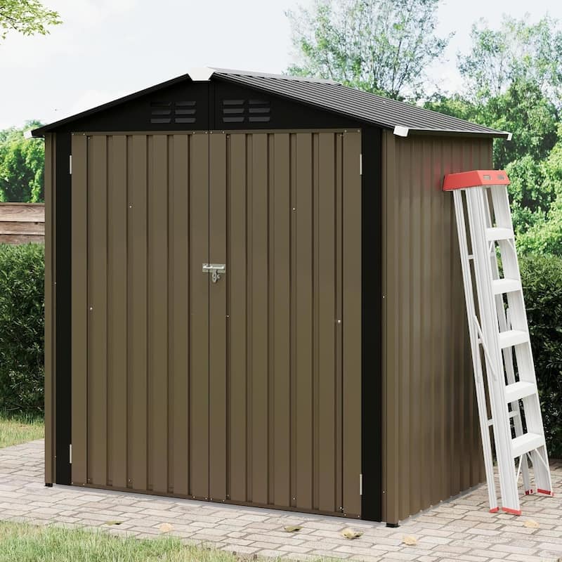 6×4FT Storage Shed Metal Tool Garden Shed for Garden, Backyard, Patio - Brown