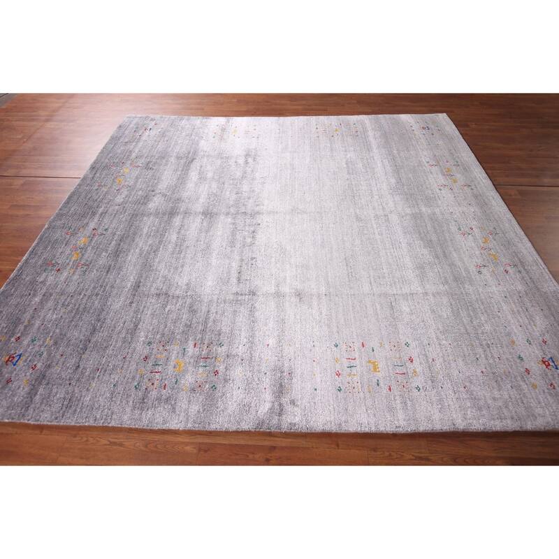 Tribal Gabbeh Indian Square Area Rug Silk Carpet - 7'9" X 8'2"