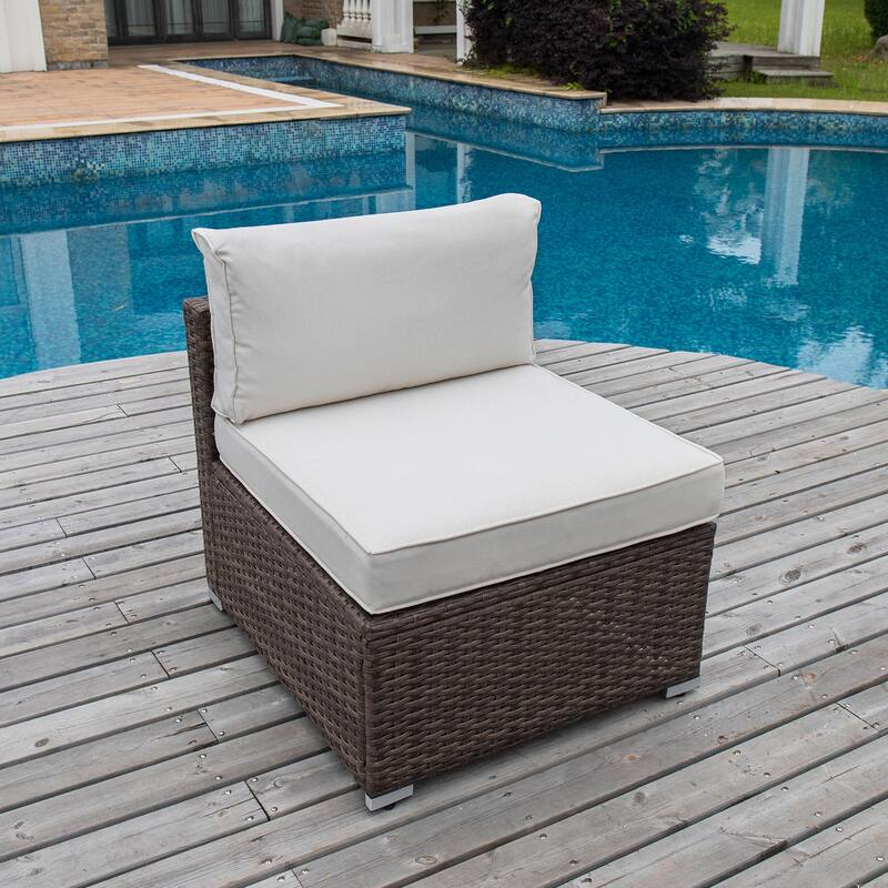 COSIEST PE Wicker Outdoor Armless Chair with Pillow - Brown