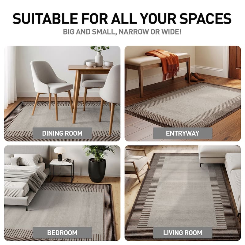 World Rug Gallery Modern Abstract Bordered Area Rug for Living Room, Bedroom, or Entryway - Low Pile Indoor Rug