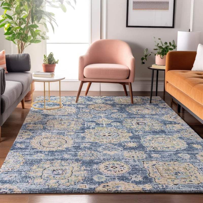 Premium Washable Super Soft Vintage Traditional Mayfield Rug - Blue - 9' x 12' - Rectangle