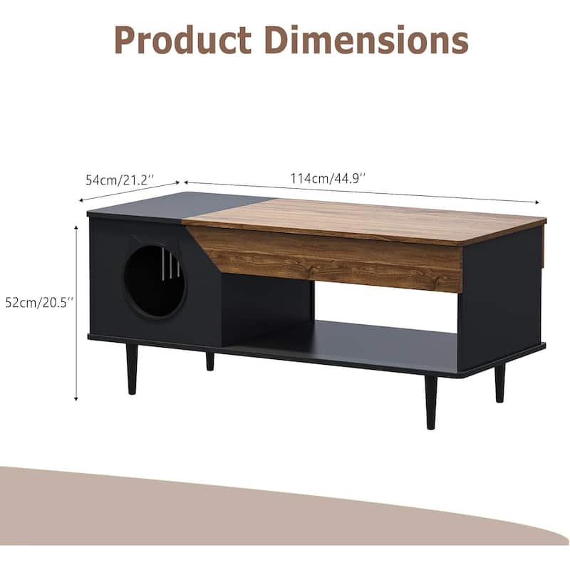 Hidden Cat Litter Box Enclosure, 45'' Coffee Table with Cat House