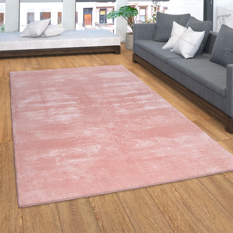 Soft Washable Area Rug with Anti-Slip Backing in solid Colors - 5'3" x 7'3" - Pink