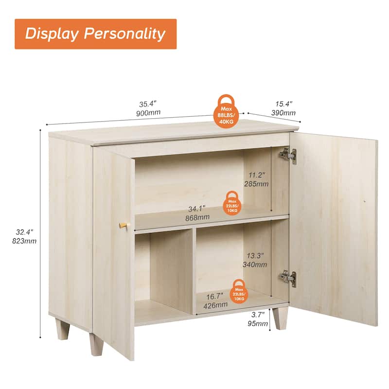 Buffet Cabinet with 3 Compartments for Dining Room, 32.4"H Sideboard