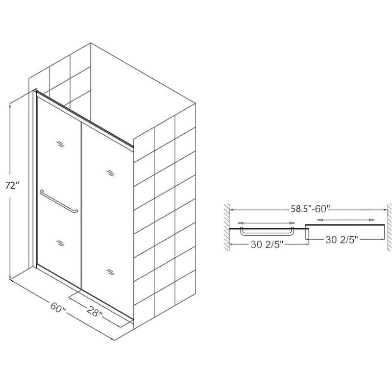 Elegant Double Sliding Shower Door 58.5-60''W x 72'' H Brushed Nickel or Chrome or Matte Black or Gold Finish Framed