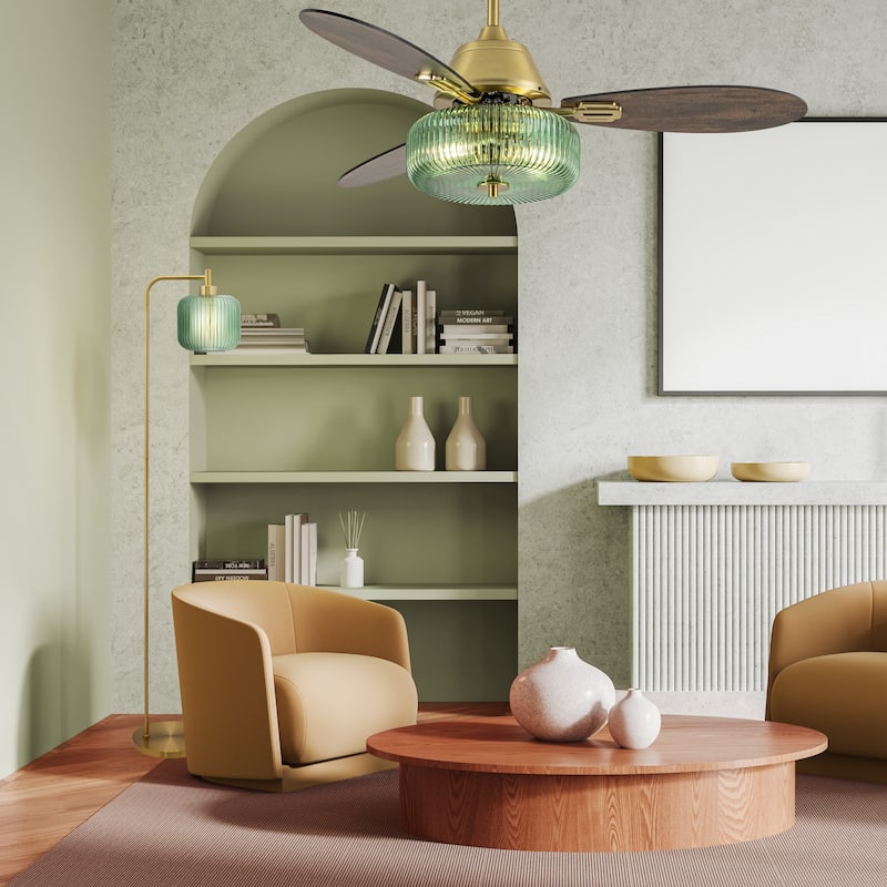 Frederick River of Goods 3-blade 42-inch Modern Indoor Ceiling Fan with Green Ribbed Shade and Remote Control - 42" x 42" x 18"