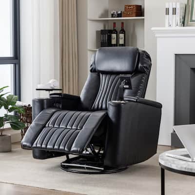 Power Swivel Recliner,With Hidden Arm Storage and LED Light Strip,Cup Holder,360°Swivel Tray Table,and Cell Phone Holder