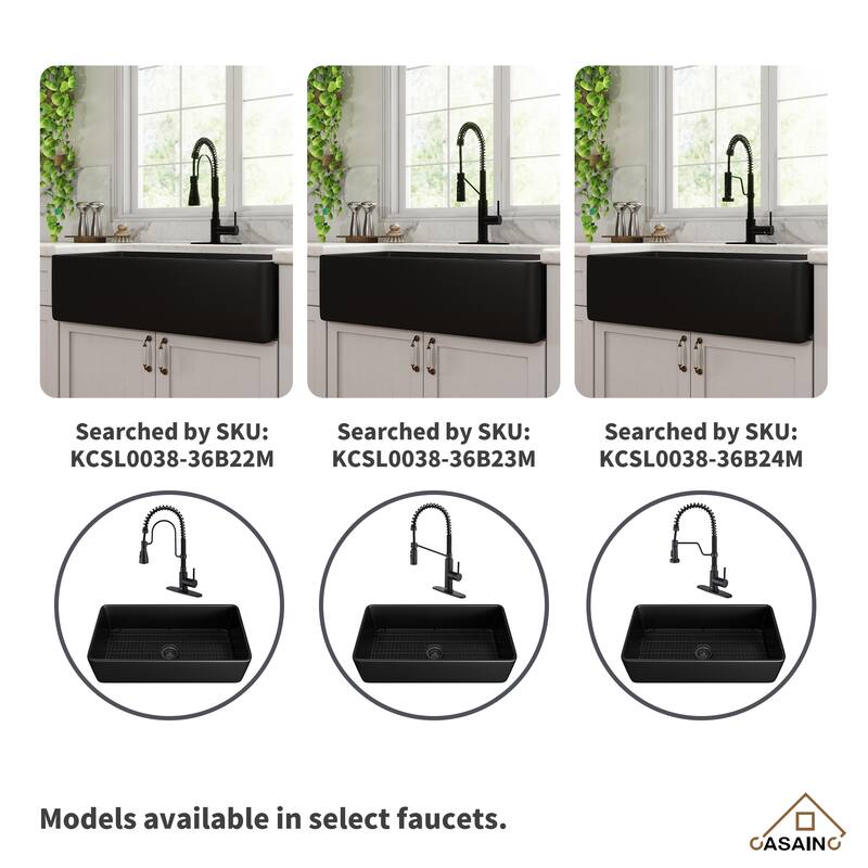 Farmhouse/Apron-Front Single Bowl Fireclay Kitchen Sink with 3-Function Pull-Down Kitchen Faucet, Grid, and Basket Strainer
