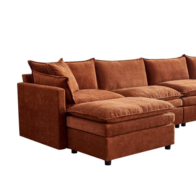 142.52" U-Shaped 6-Seater Sectional Sofa with Convertible Chaise and Ottomans, Spacious Cloud Couch for Comfort