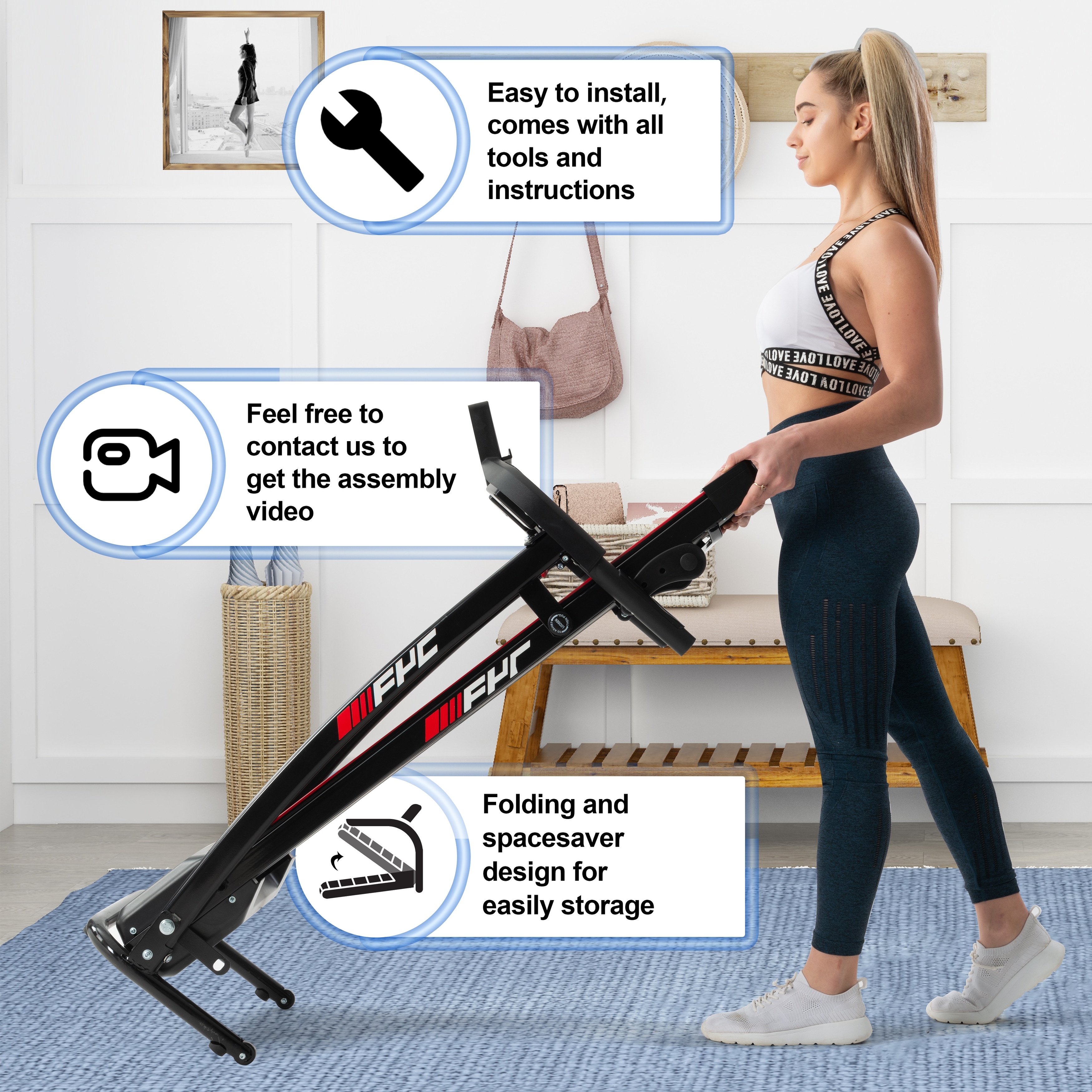 Folding Treadmill for Home Portable Electric Motor...