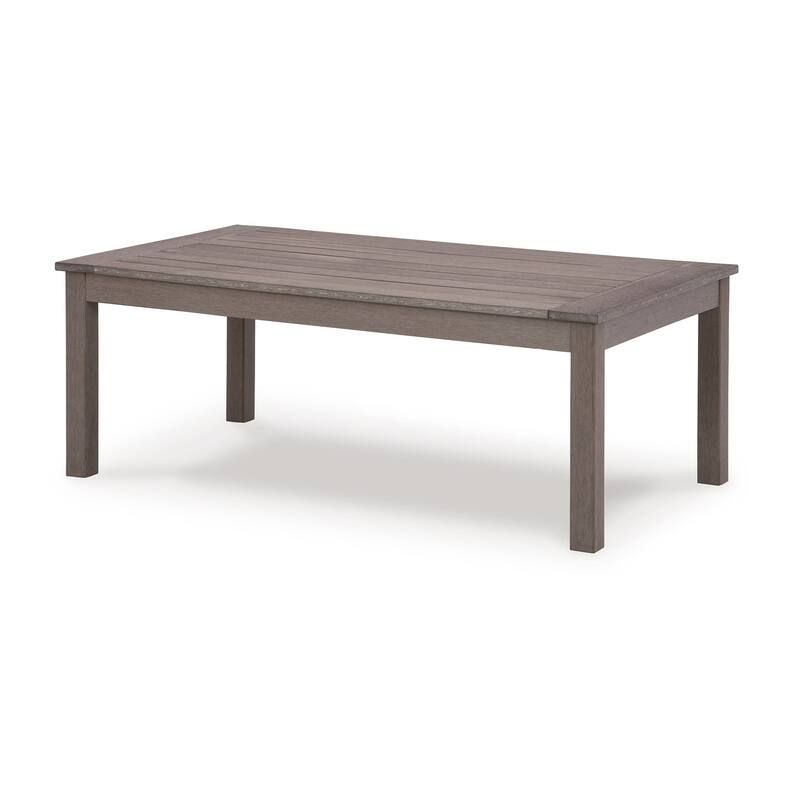 Karo 49 Inch Outdoor Coffee Table, Slatted Top, Modern Style, Taupe Brown