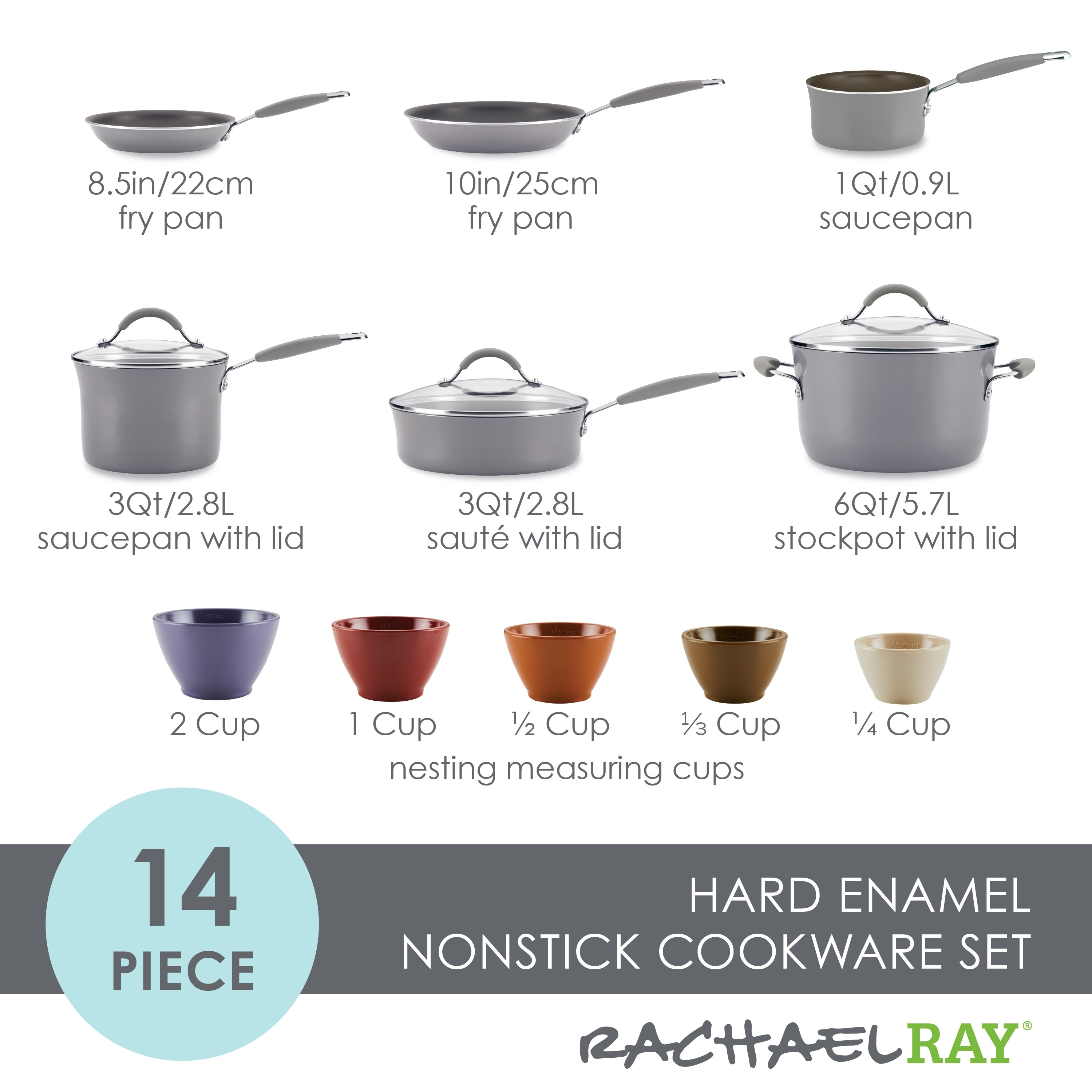 Rachael Ray Classic Brights Hard Anodized Nonstick Cookware Pots and Pans  Set, 15 Piece - Agave Blue