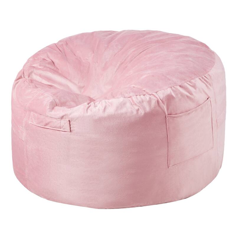 3 Ft Round Bean Bag Chair with Removable Velvet Cover and Memory Foam - 35.04 x 35.04 x 22.05 inches