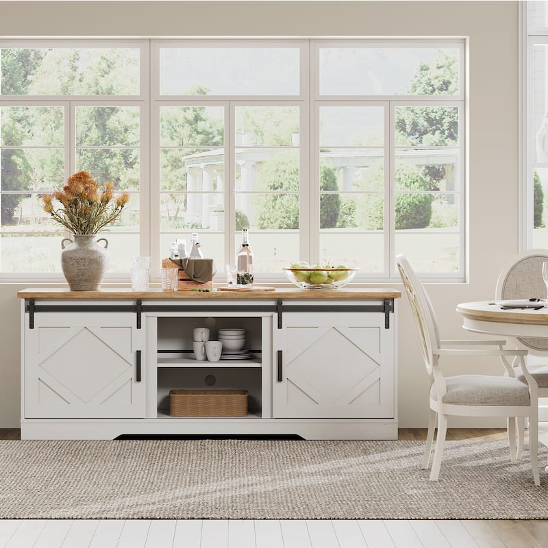 Farmhouse TV Stand Modern Sliding Barn Door Entertainment Center