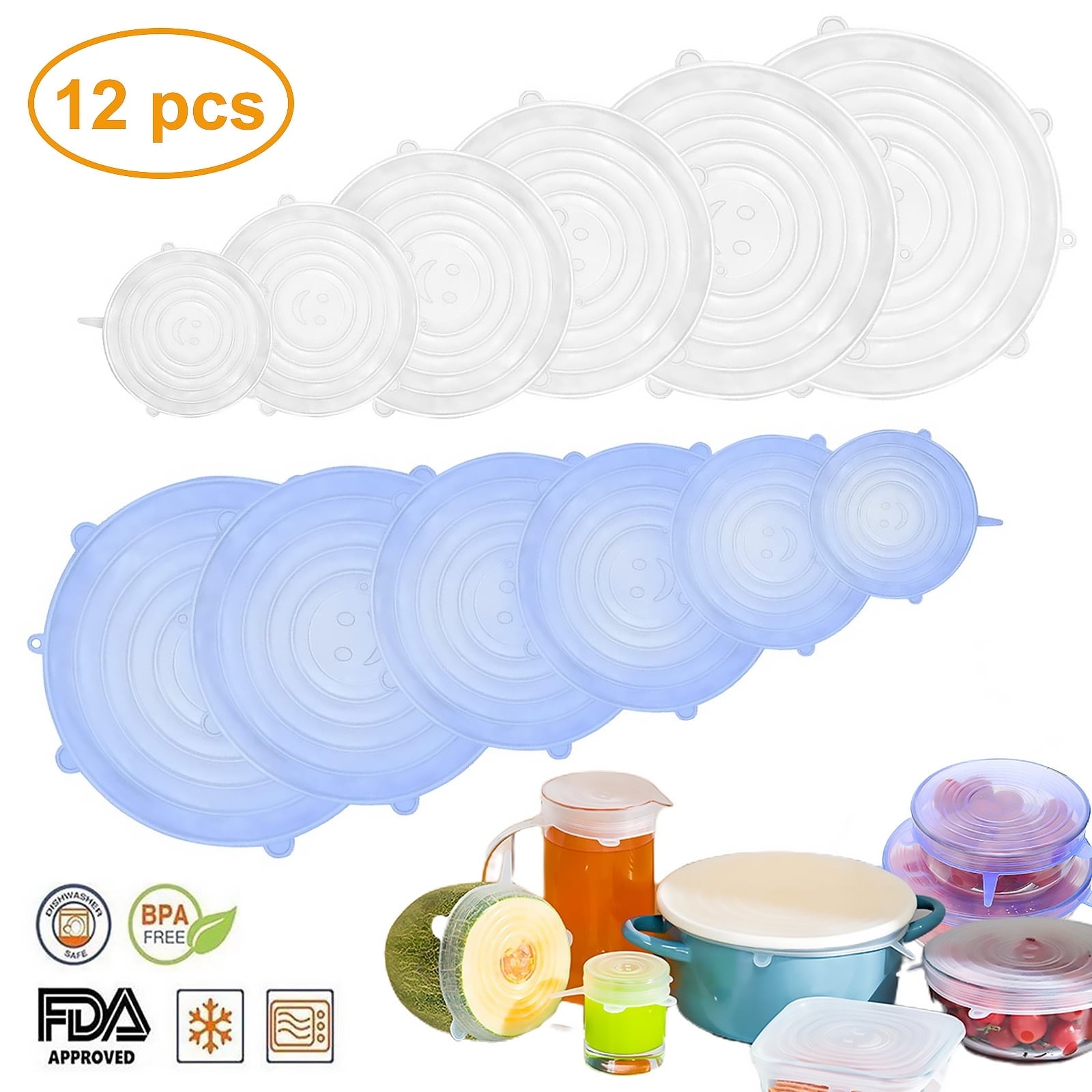 12-Piece Silicone Food Storage Covers Set - 6 Sizes, Airtight & Reusable