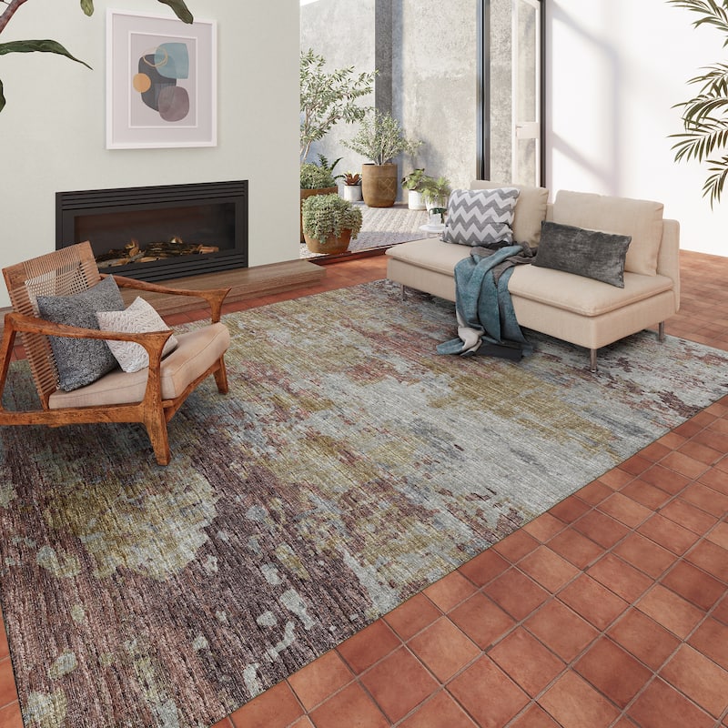 Indoor/ Outdoor Accord Modern Brushstrokes Polyester Washable Rug New