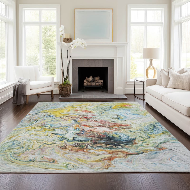 Machine Washable Indoor/ Outdoor Chantille Abstract Contempoary Rug - Ivory - 2'6" x 3'10"