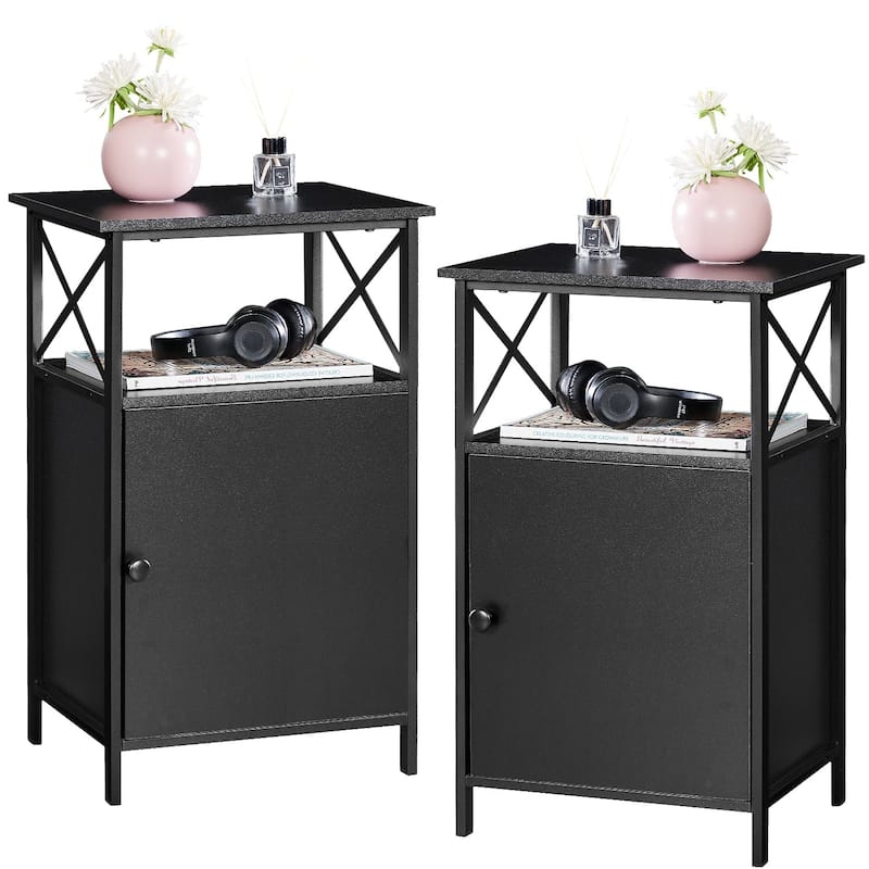VECELO Modern Nightstands with Storage Cabinet, Nightstands Set of 2 - Black