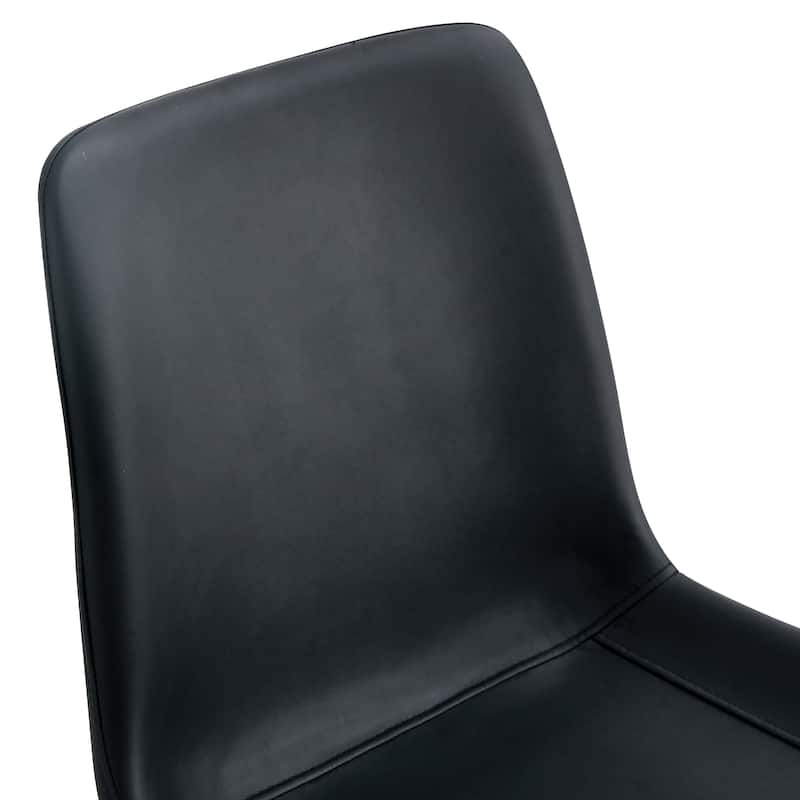 Set of 4 Black artificial leather backrest cushion dining chair, black metal legs, curved widened cushion design