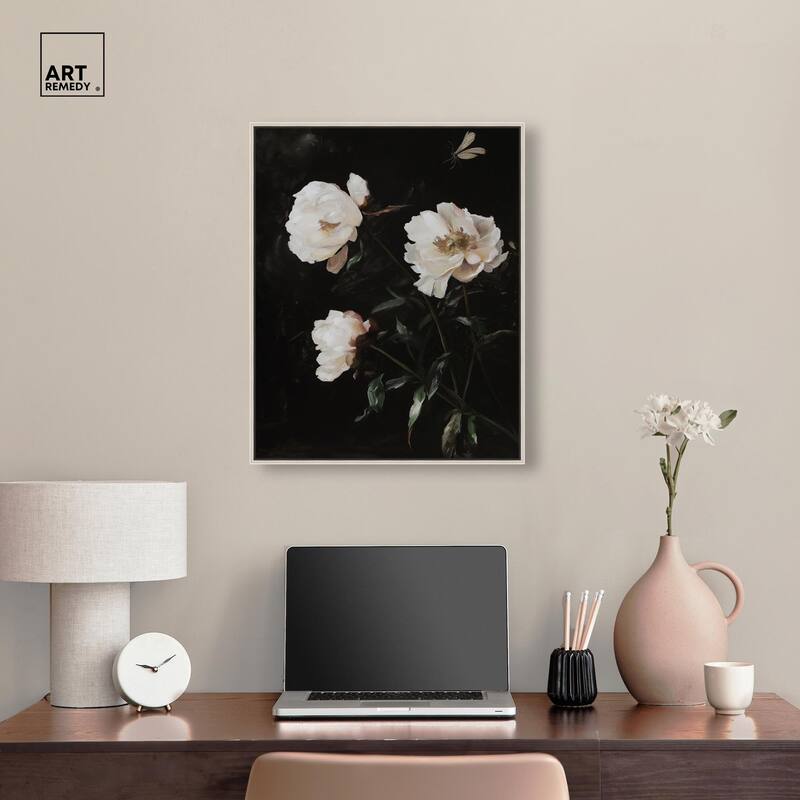 White Peony Nocturne Canvas by Art Remedy