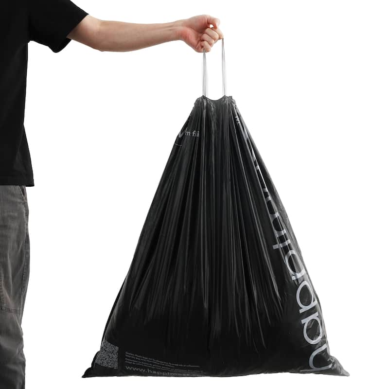 happimess 30-Gallon (114L) Drawstring Unscented Trash Can Liner, (100-Count, 4-Rolls of 25 Liners)