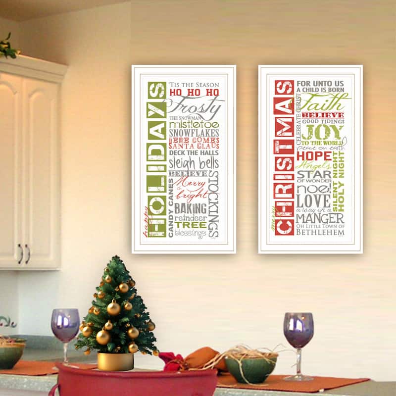 2-Piece Framed Wall Art Set - Happy Holidays, White Frame