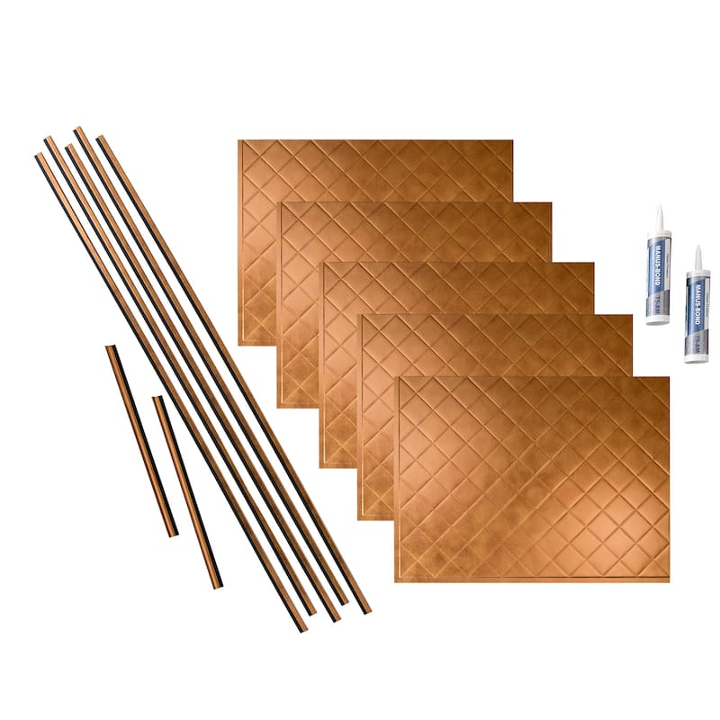 FASÄDE Quilted Decorative Vinyl Backsplash Panel - 15 Sq Ft Kit - Antique Bronze