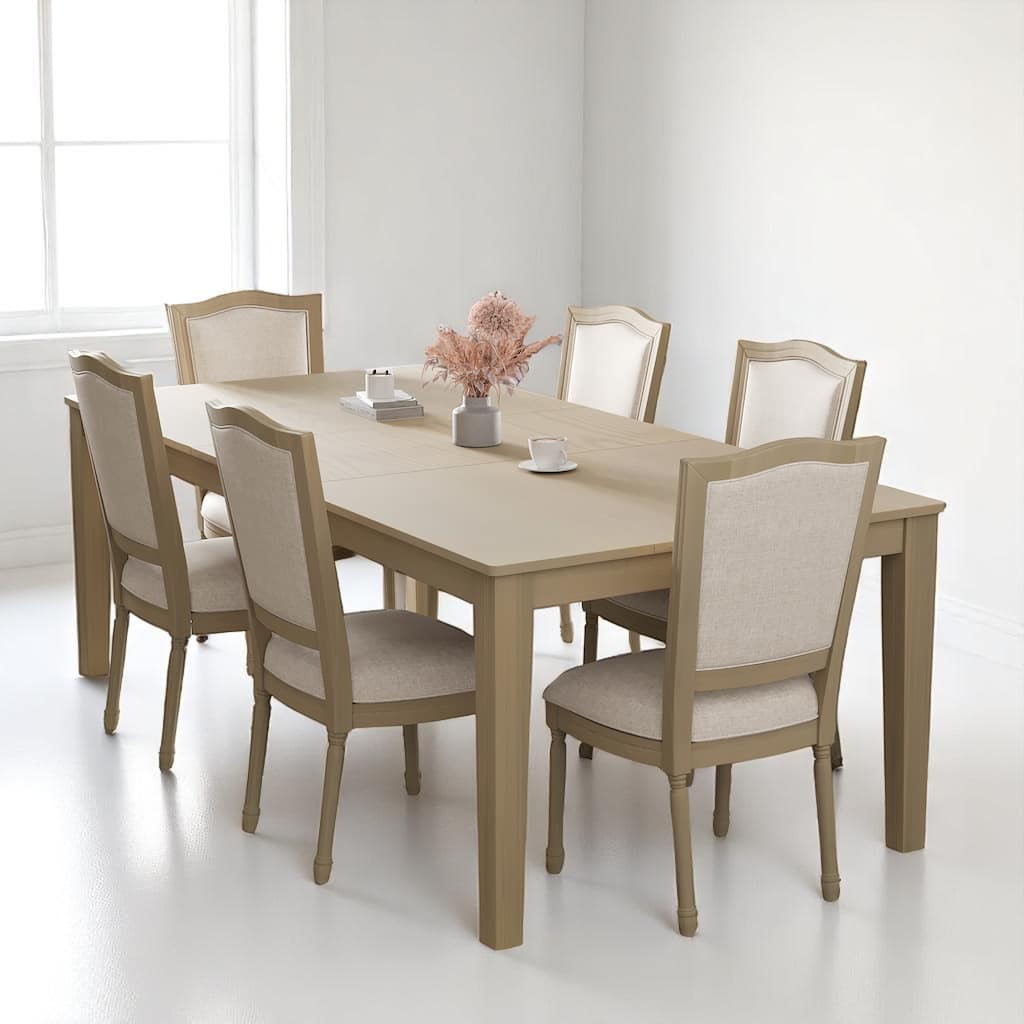 78.1" Solid Wood Dining Table Set with Removable Leaf, 6 Padded Chairs, Built-in Storage Drawers