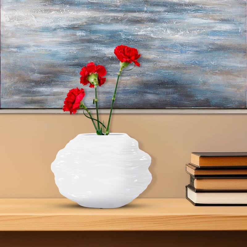 Allan Andrews Hand Finished Glossy White Ceramic Flowing Wave Vase - 10"H x 14"W