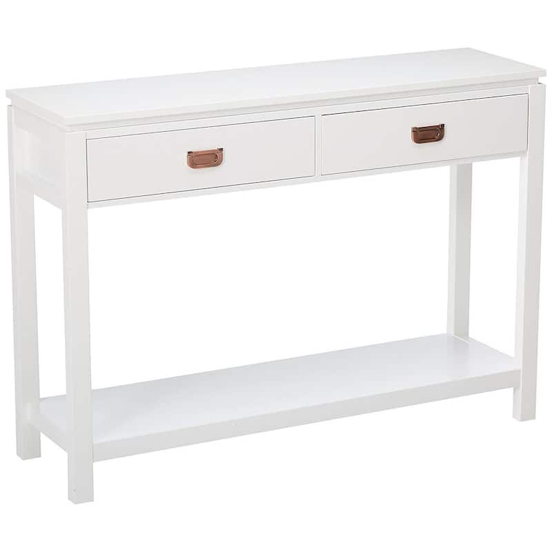 Console Sofa Table With Storage Shelf / 2 Drawers, White