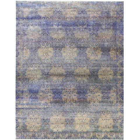 NuStory Hand Knotted One of a Kind New Age 12' x 15' Wool and Silk Area Rug in Blue/Beige/Ivory - 12' x 15'