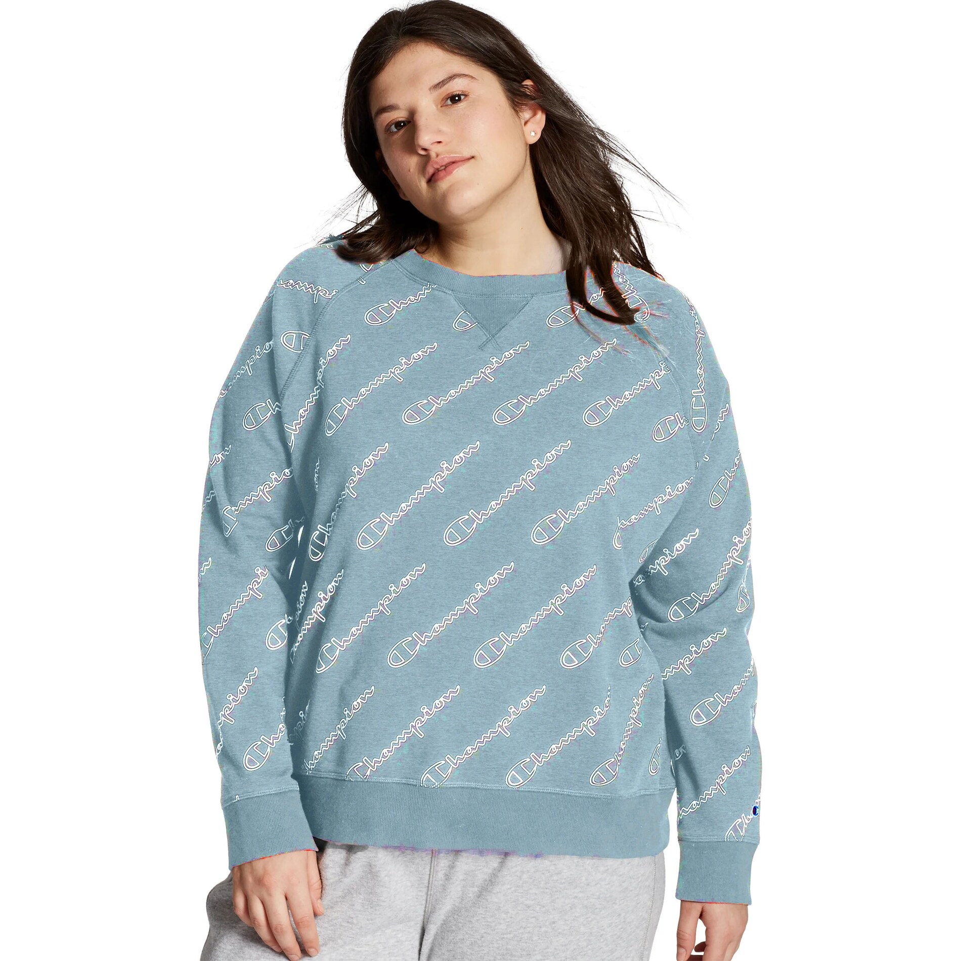 Shop Champion Women S Plus Heritage French Terry Print Crew Blue Size 2 Extra Large Light Blue Xx Large Overstock 31682170