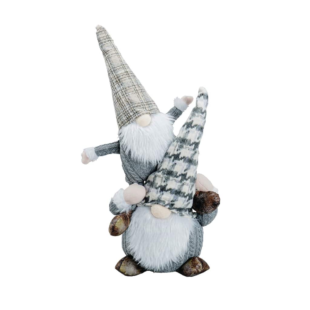 23" Piggy Back Plaid Christmas Gnomes