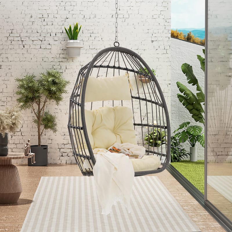 GDFStudio - Penelope Outdoor Rattan Egg Swing Chair for Relaxed and Stylish Garden Lounging