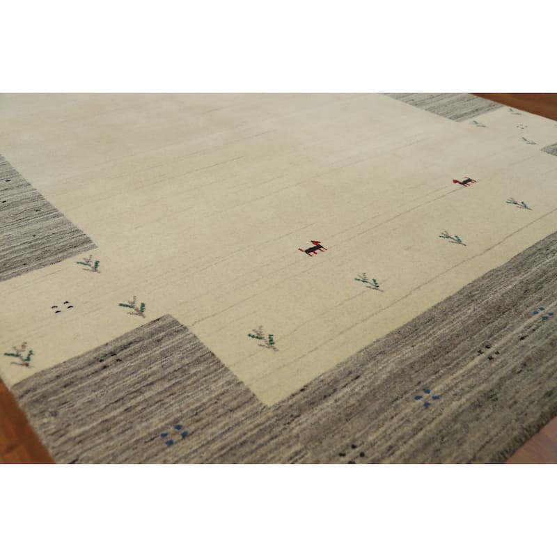 Hand Knotted Oriental 100% Wool Carpet Tribal Animal Pictorial Beige & Ivories Gabbeh Area Rug - 6' 4'' X 4' 9''