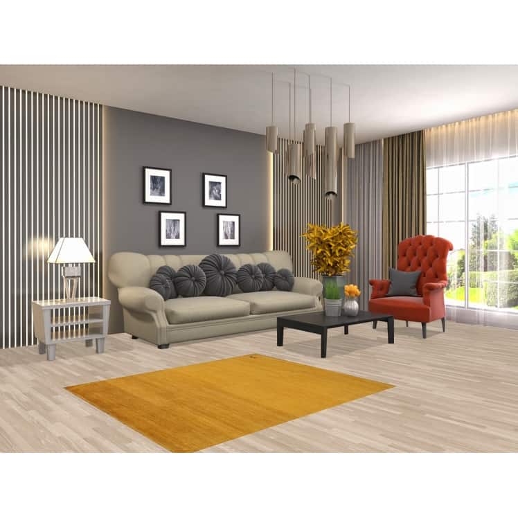 Yellow / Gold Modern Gabbeh Oriental Foyer Rug Handmade Wool Carpet - 3'10"x 4'6"
