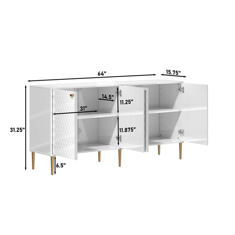4 Door Wooden Glossy Locker Storage Accent Cabinet/Buffet
