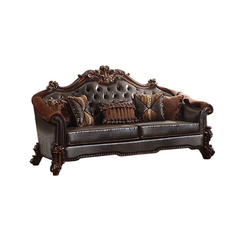 Casada Two Tone Dark Brown and Cherry Sofa with 5-Pillows