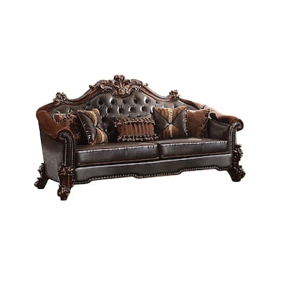Casada Two Tone Dark Brown and Cherry Sofa with 5-Pillows
