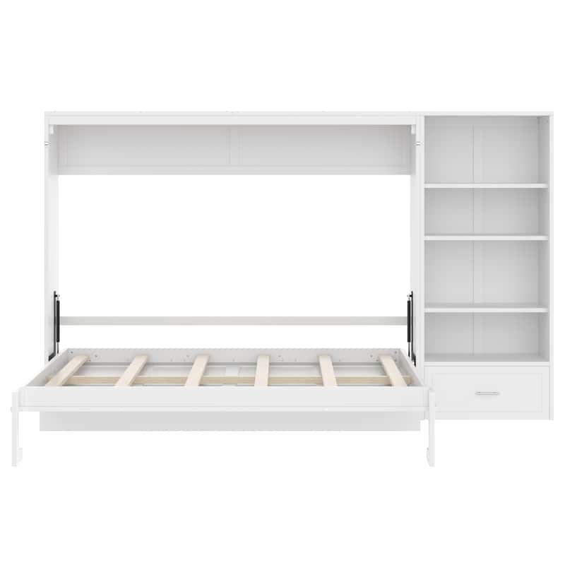 Roomfitters Queen Size Murphy Bed with Adjustable Storage Compartments and Shelf, Foldable Wall Bed with Drawer