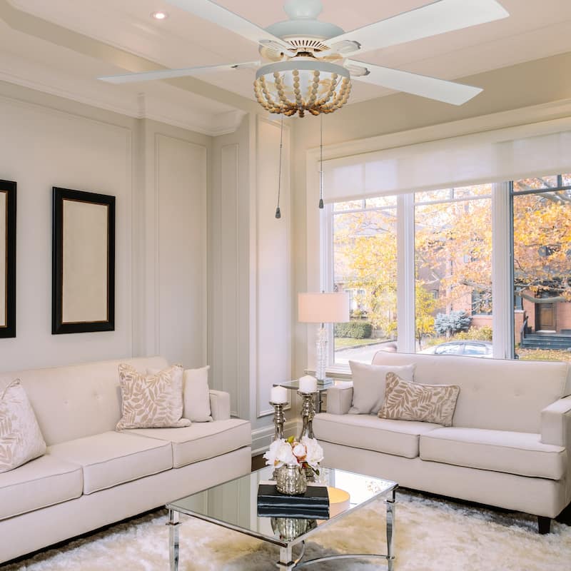 The Curated Nomad Delilah 52-inch Cream Wood Chandelier LED Ceiling Fan