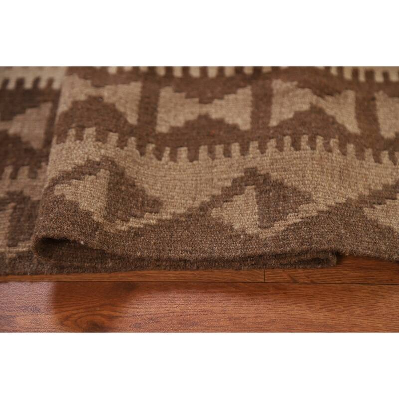 Brown Kilim Oriental Area Rug Hand-woven Bedroom Wool Carpet - 4'11" x 6'9"