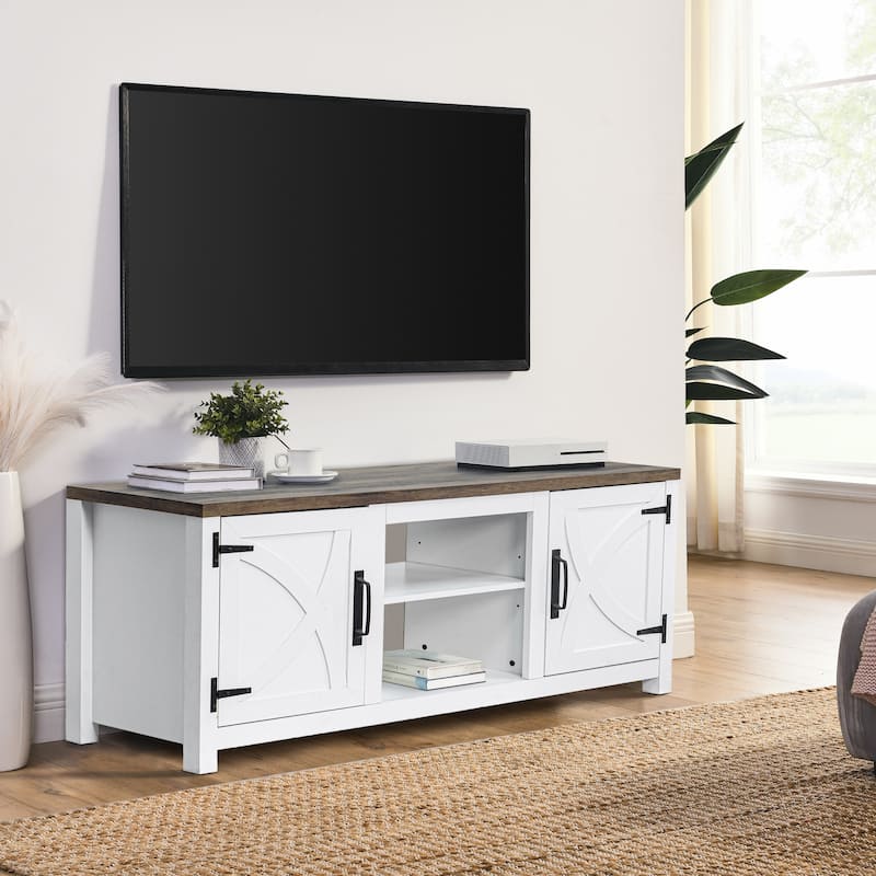 58" Farmhouse Barn Door Entryway Storage Console Table TV Stand - 58 inches in width