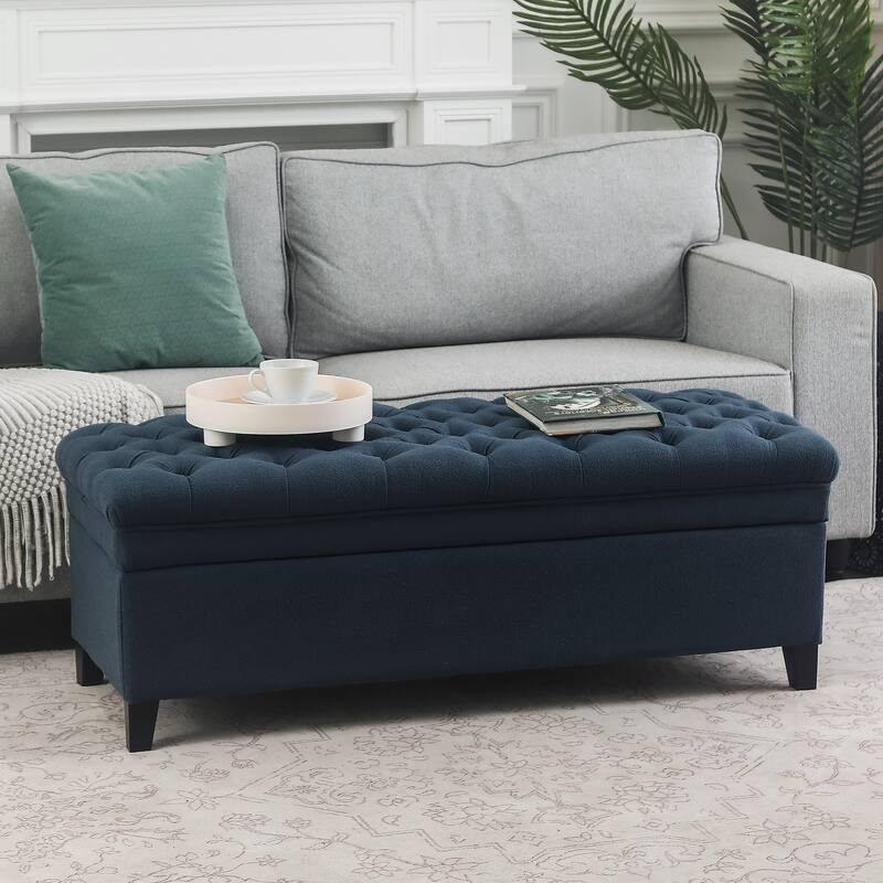 Adeco Linen Rectangle Storage Ottoman for Living Room Bedroom