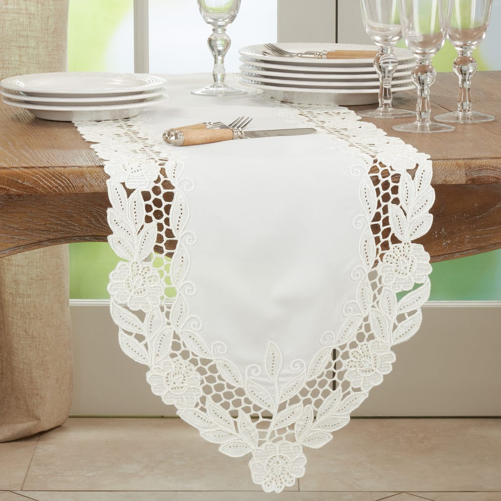 Embroidered Table Runner With Floral Design - 16"x68"