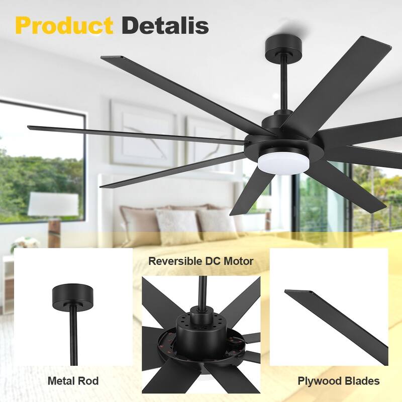 60 in. Indoor 8 Wood Blades Ceiling Fan with LED light and remote