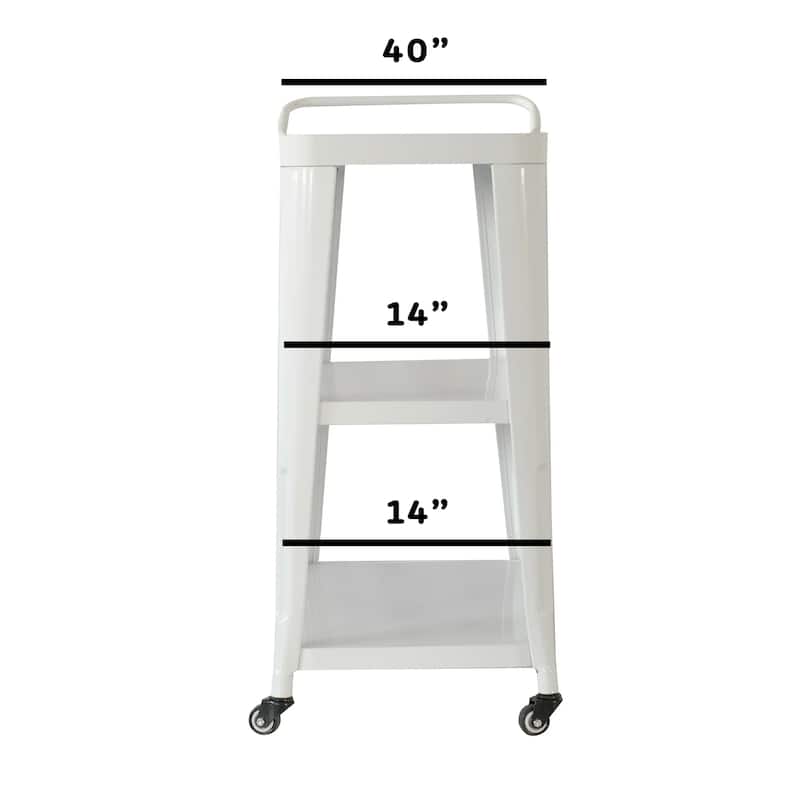 Modern Metal White 3-Tier Rolling Serving Bar Cart - 24" L x 14" W x 31" H