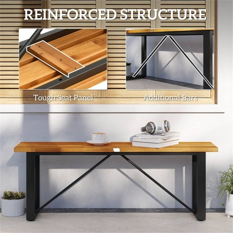 Two-Seater Acacia Wood Garden Bench with Steel Base Rust-Resistant Slatted Outdoor Seating - 47.2" L x 11.8" W x 17.3" H