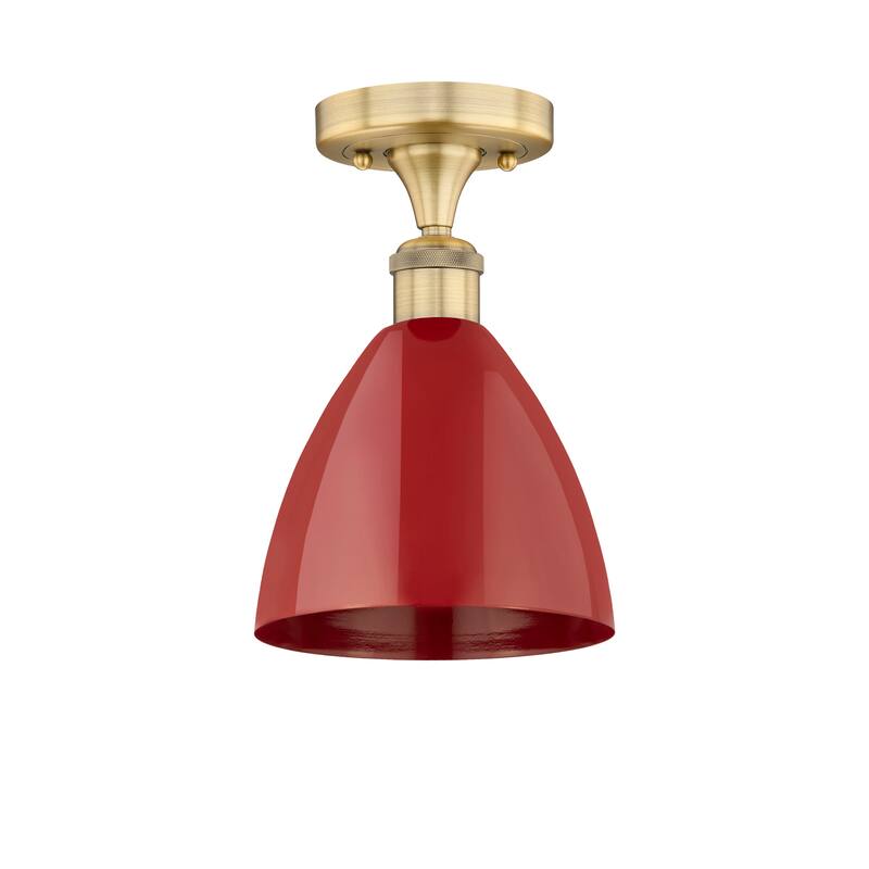 Innovations Lighting Edison Plymouth Dome - 1 Light 8" Semi-Flush Mount - Brushed Brass/Red